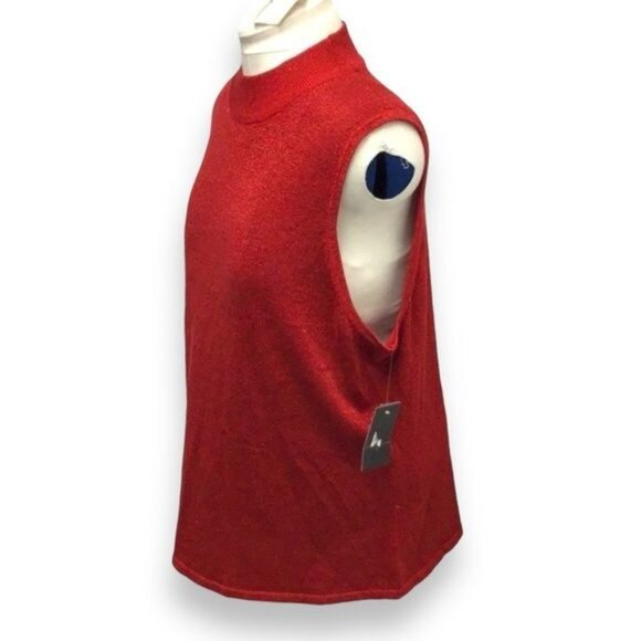 Investments II Women’s Sleeveless Mock Neck Sparkle Sweater, Red, Size 2X - Picture 3 of 8